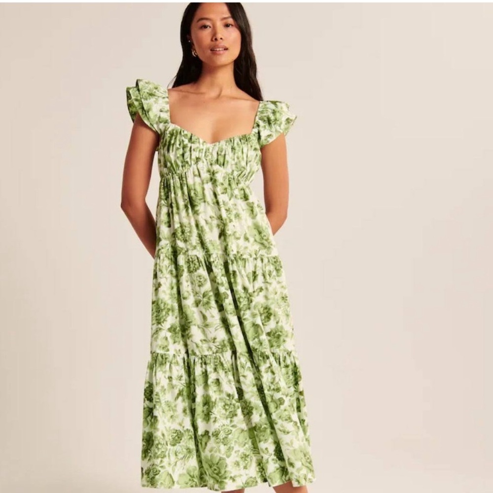 Abercrombie & Fitch Green Floral Midi Dress